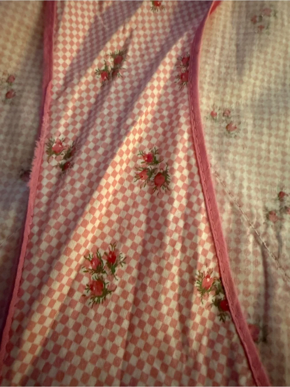 Early 1900’s Pink Floral Checkered Apron